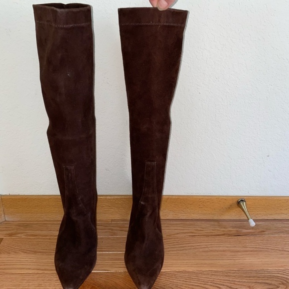 Vintage Cole Haan City Stretch Suede Knee-High Heeled Boots